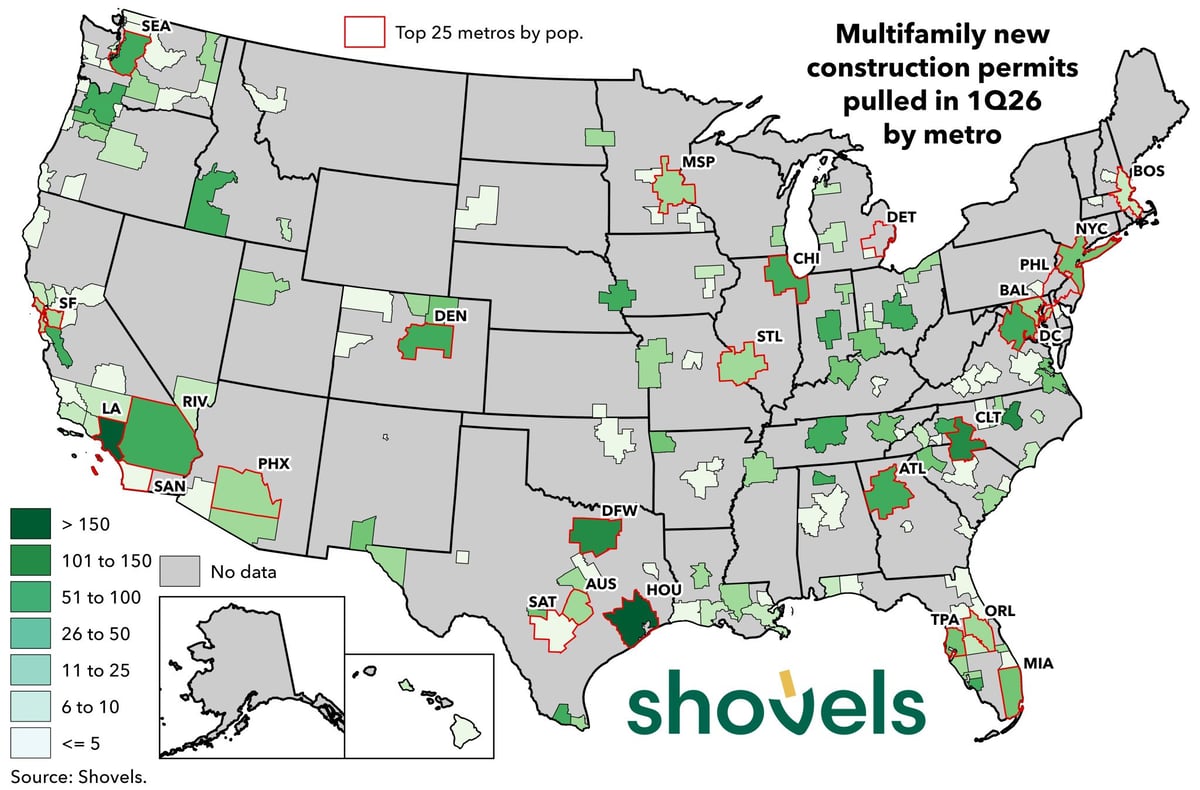 Multifamily construction permits map, Q1 2026