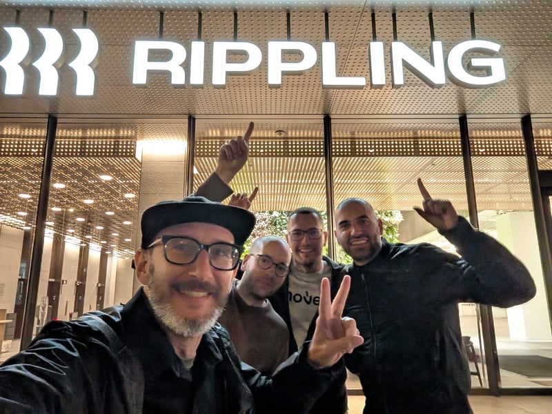 Marko, Filip, Gasper, and Morgan in front of Rippling HQ