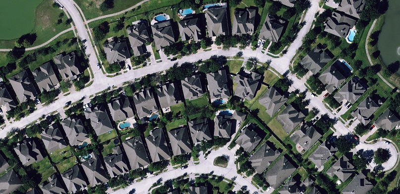 Image: aerial view of roofs in a neighborhood
