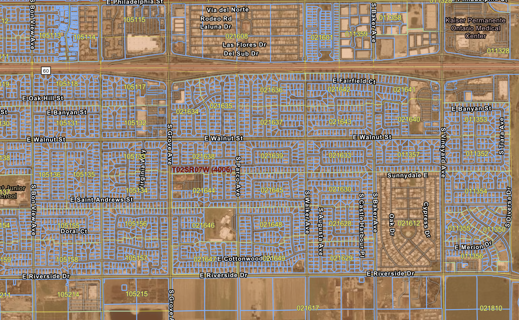 Parcel boundaries on a parcel map of San Bernardino County