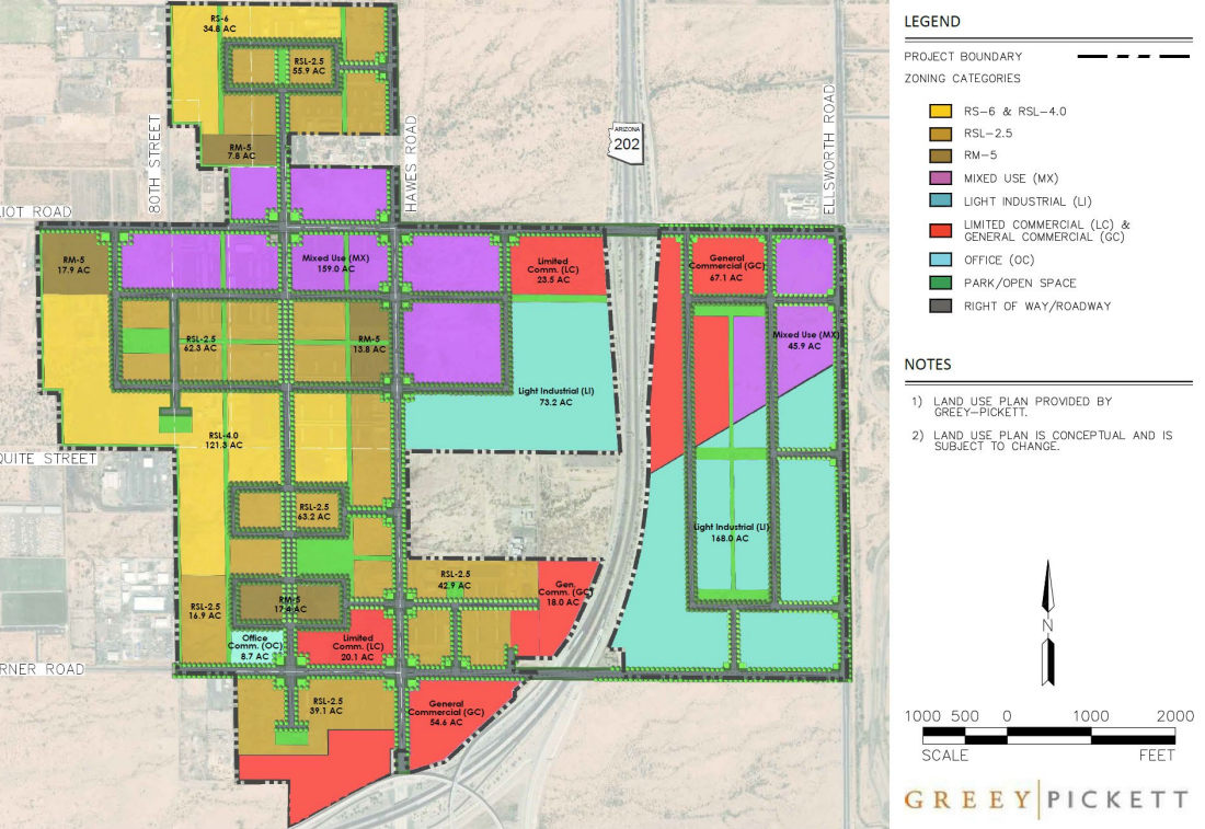 Zoning District Designations at Hawes Crossing, Mesa, AZ